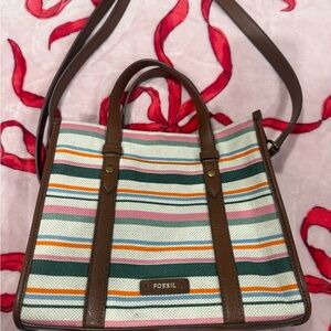 Fossil Striped Tote with Brown Accents